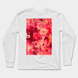 DEEP BLUSHED PINK ART DECO FLAPPER BUTTERFLIES BIRDS ROSES, ART COLLAGE POSTER Long Sleeve T-Shirt